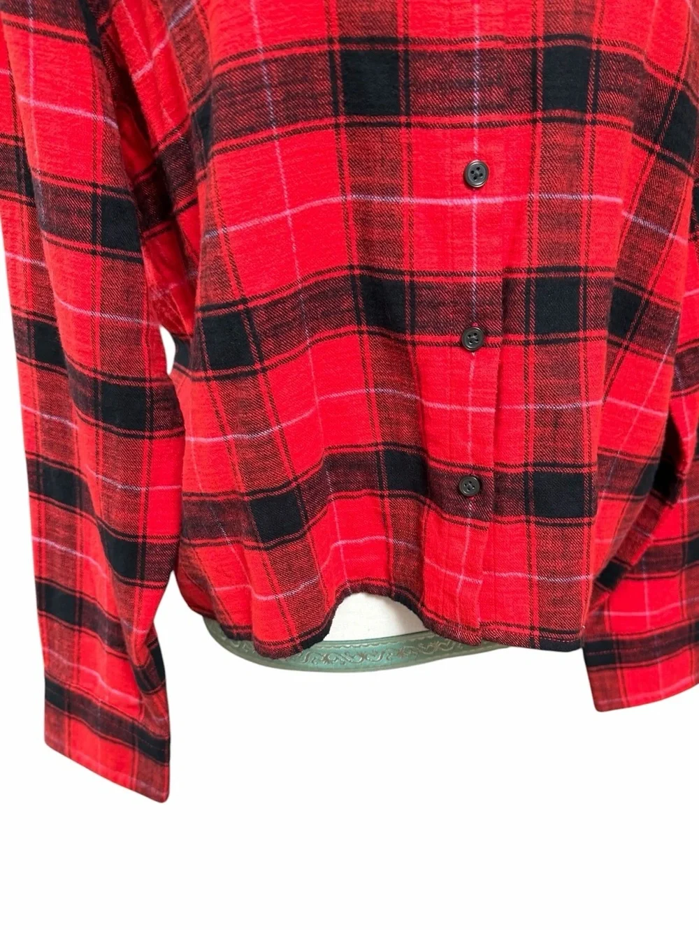 J.Crew Cropped Garçon Shirt Red Black Plaid Flannel Cotton Size 12